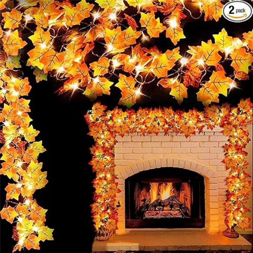 2 Pack Fall Decor Lighted Fall Garland Thanksgiving Decorations for Home